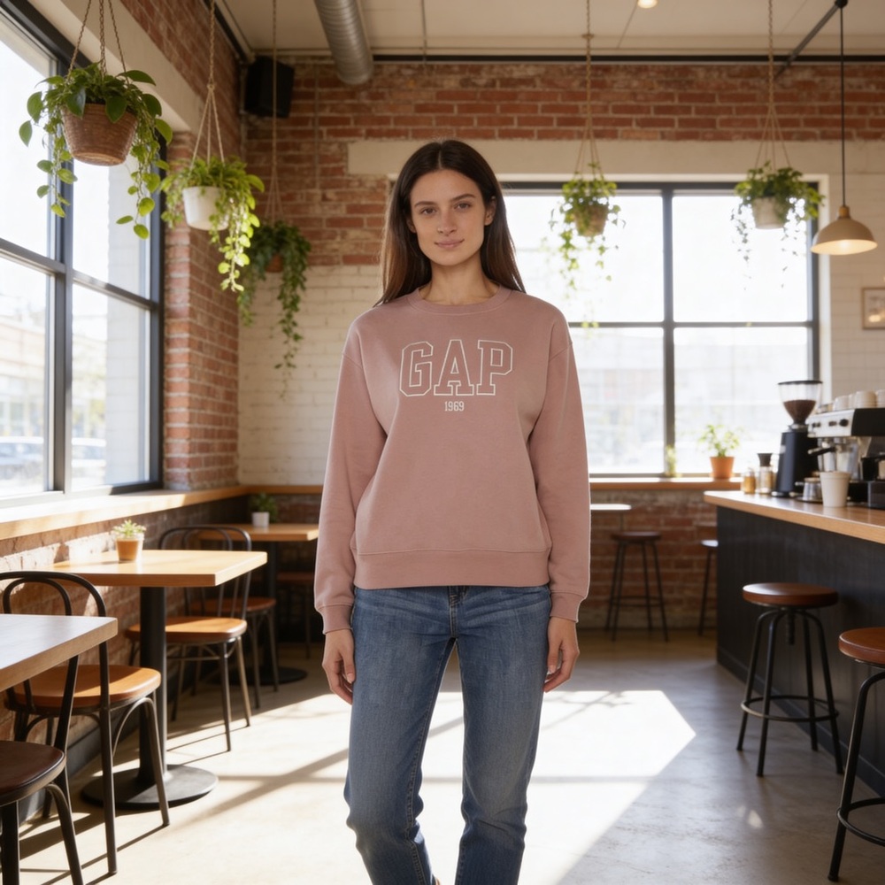 GAP Logo Crewneck Sweatshirt in Dusty Rose - Picture 2 of 5